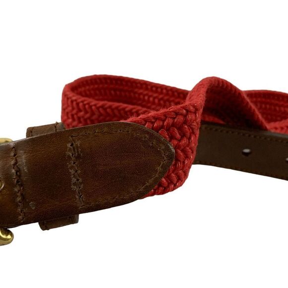 Women's size Exrtra Small Red Herringbone woven leather trim Brass buckle belt - Picture 6 of 10